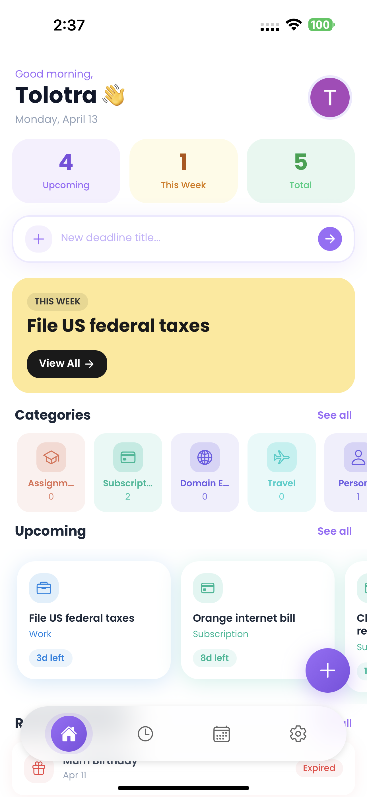 Deadlines screenshot